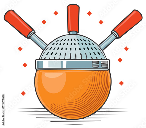 Hawthorne Strainer Cocktail Illustration with Orange Base and Red Accents