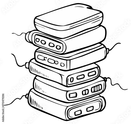 Stacked Portable Hard Drives Vector Illustration, External Storage Devices, Data Backup