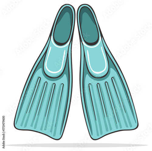 Pair of Light Blue Swimming Flippers Vector Illustration for Water Sports and Summer Fun Activities