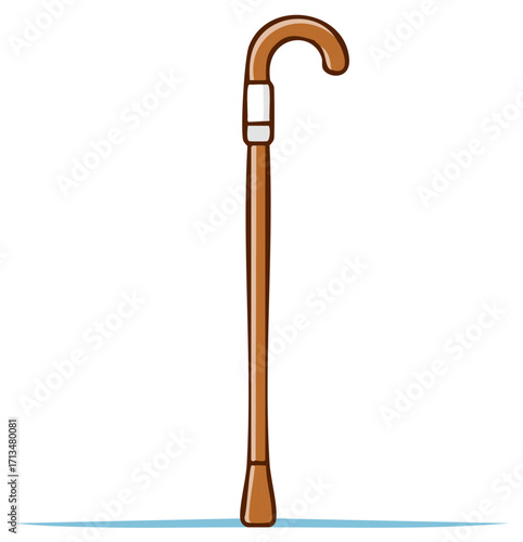 Elegant walking stick with curved handle vintage style for assistance and mobility aid with shadow