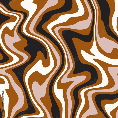 A Groovy Retro Pattern Featuring Organic Swirls in Earthy Tones of Brown Cream and Black for Artistic Inspiration.