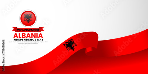 Albania independence day banner background 28 november design element with waving ribbon flag
