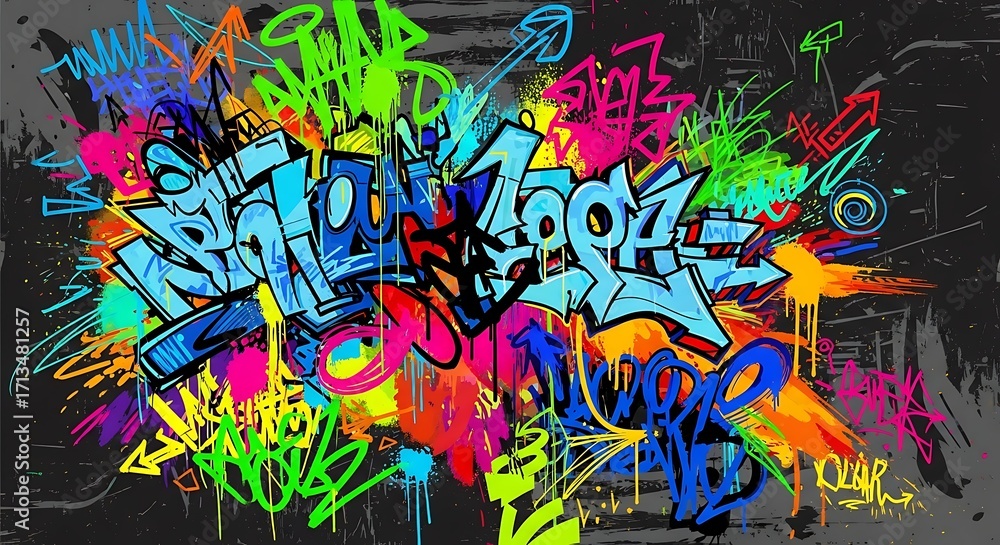 Naklejka premium Vibrant Graffiti Art - A Colorful Urban Expression.