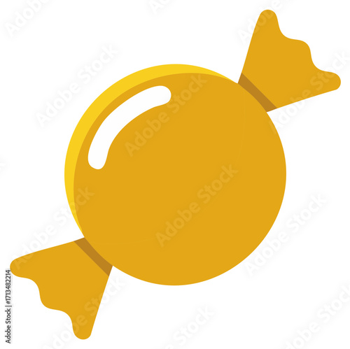 Simple golden wrapped candy with soft highlights and stylized edges