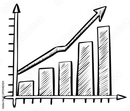 Hand drawn bar chart with ascending arrow showing business growth and success