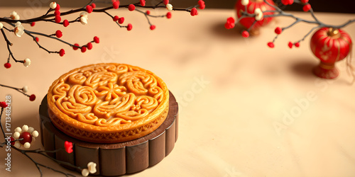 Traditional Chinese moon cakes for the Zhong Qiu Festival with a beautiful copy space image