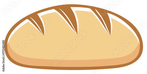 Cartoon Loaf of Bread with Brown Crust and Tan Body, Cartoon Bread isolated, Flat Vector Bread Illustration