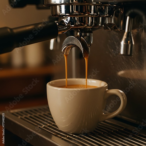 Pouring Espresso Shot Into Cup From Espresso Machine Close-up