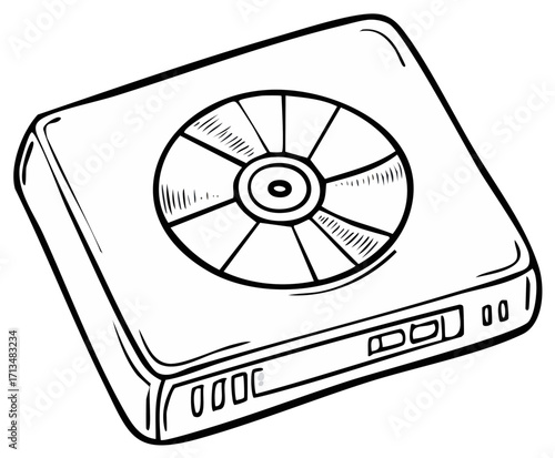 Black and white illustration of a portable CD player.