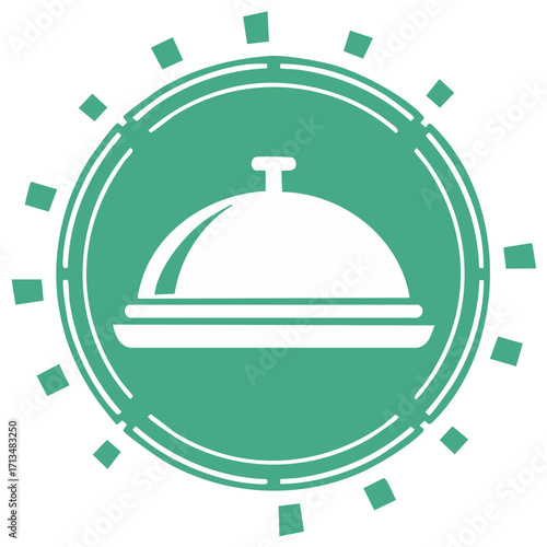 Green icon of dome food cover for fine dining service, restaurant offering meal,  hotel room service or catering