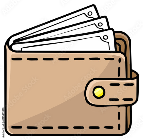 Cartoon style wallet illustration holding cash, money, currency, finance, and representing financial planning