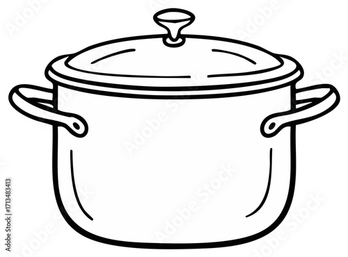 Simple Outline Drawing of a Kitchen Cooking Pot with Lid and Handles