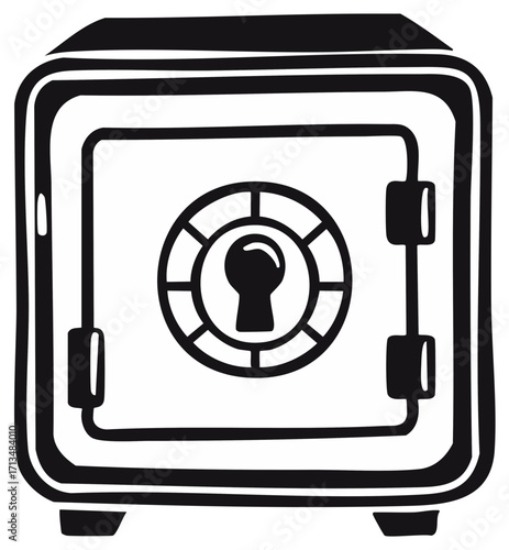 Stylized Safe Security Box with Keyhole Icon Black and White