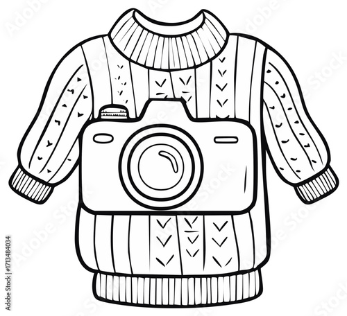 Hand drawn sweater design with camera silhouette