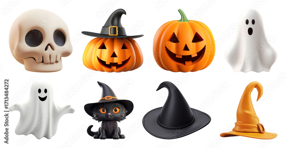 Fototapeta premium PNG Playful Halloween icons collection, element set on transparent background