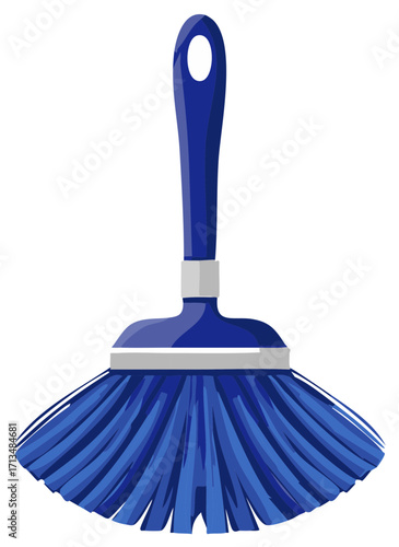 Bright blue broom with a hanging loop and wide brush head for cleaning