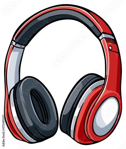 Stylized red over-ear headphones with black and silver accents