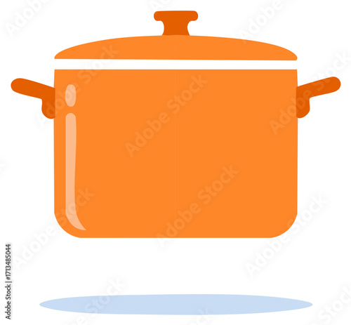 Vibrant orange kitchen cooking pot with lid and handles simple graphic icon design