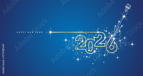 New Year 2026 line design sparkler firework champagne shining golden white blue vector