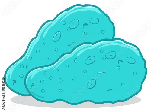 Two turquoise blobs with eyes and texture isolated on white