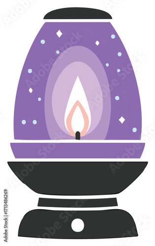 Stylized Aromatherapy Lamp with Celestial Details and Glowing Flame for Relaxation