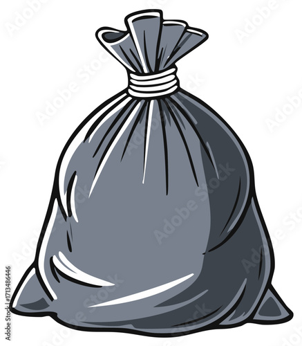 Full grey trash bag tied securely at the top vector graphic