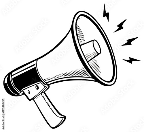 Vintage Megaphone with Sound Waves Symbolizing Communication and Announcement