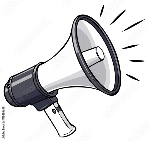 Illustration of a black and white megaphone making noise