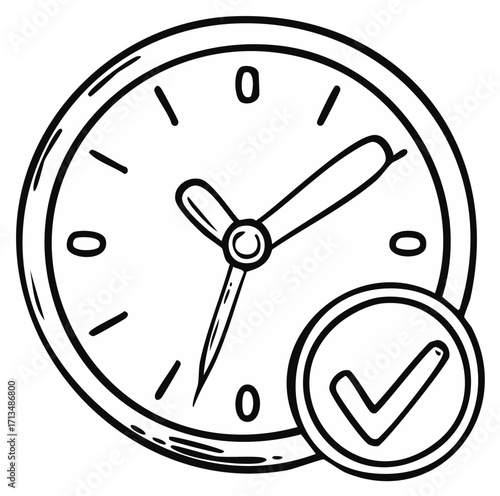 Analog Clock Icon with Check Mark Completed Task Time Management