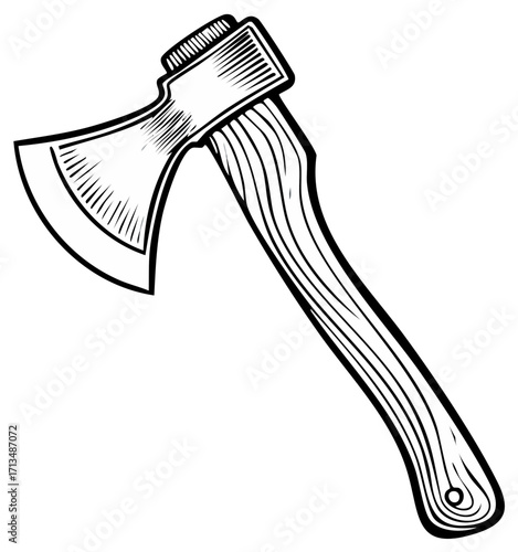 Classic Wood Handled Axe With Metal Head Outline
