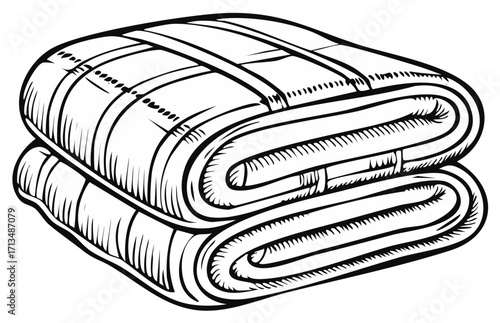 Neatly Folded Blanket Stacked with Horizontal and Vertical Bands in Black and White Vector Illustration