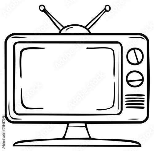 Retro television drawing with rabbit ears antenna and analog dials