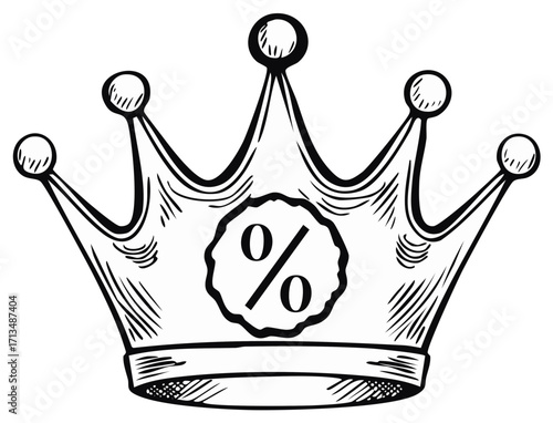 Drawing of Crown with Percent Sign for Sales Discounts and Special Offers