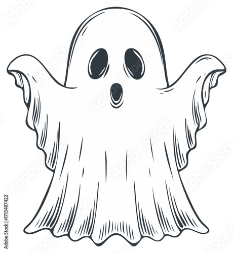 Whimsical Ghost Illustration with Wide Eyes and Open Mouth for Spooky Fun