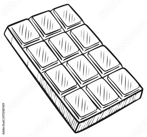 Chocolate Bar Drawing with Rectangular Pieces Delicious Sweet Treat Outline Illustration