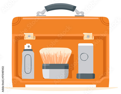 Men's Grooming Kit in a Retro Orange Travel Case Illustration