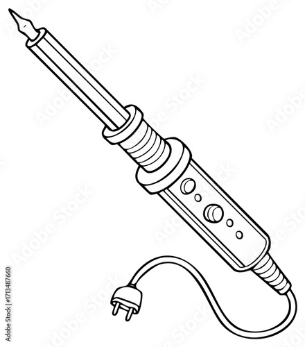 Soldering Iron Outline Illustration for Stock Art or Crafts Projects with Electrical Plug