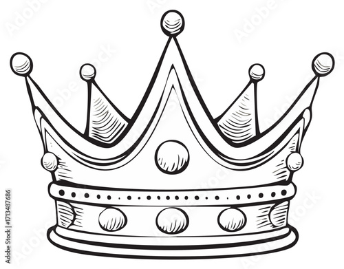 Detailed illustration of a royal crown in black and white