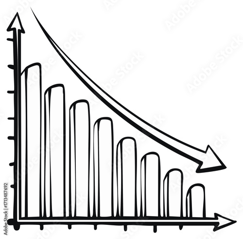 Drawn down arrow trend graph depicting financial decline and economic downturn