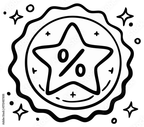 Doodle Style Percentage Sign in Starry Circle for Sales or Promotions and Special Deals