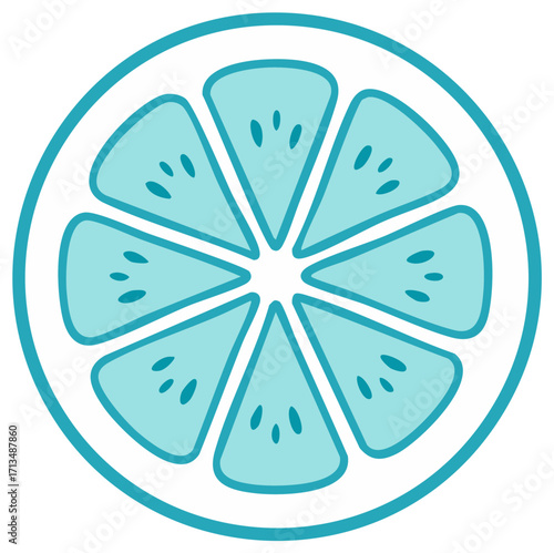 Illustration of a stylized fruit slice with a teal color scheme