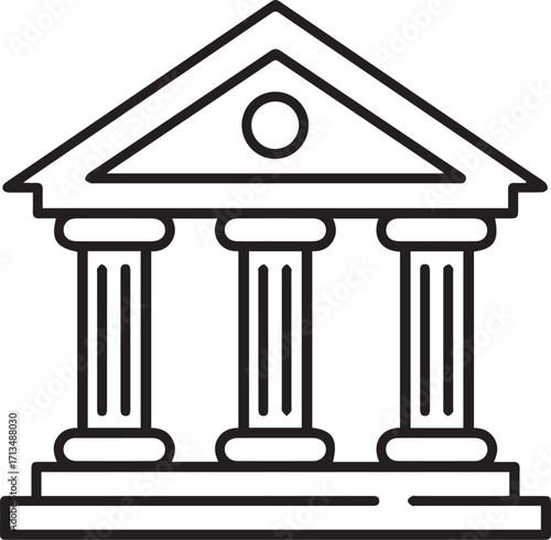 Classic bank building outline, a symbol of financial stability and trust, perfect for modern finance or legal themes and representing history and education
