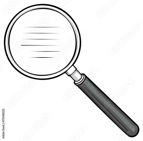 Magnifying glass examining text with multiple lines vector illustration isolated