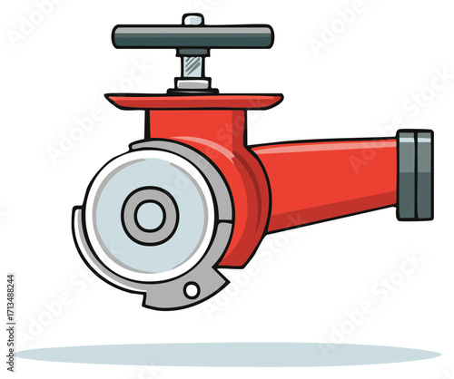 Illustrated Red Fire Hose Connection Valve for Safety Systems
