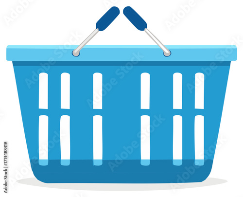 Illustration of a blue shopping basket with handles for carrying grocery items and personal belongings