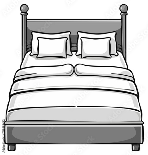 Clean Modern Bed with Pillows and Duvet Illustration