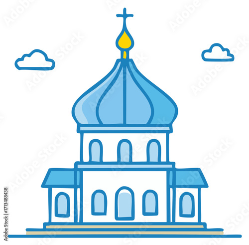 Simple Line Art Illustration of a Christian Orthodox Cathedral