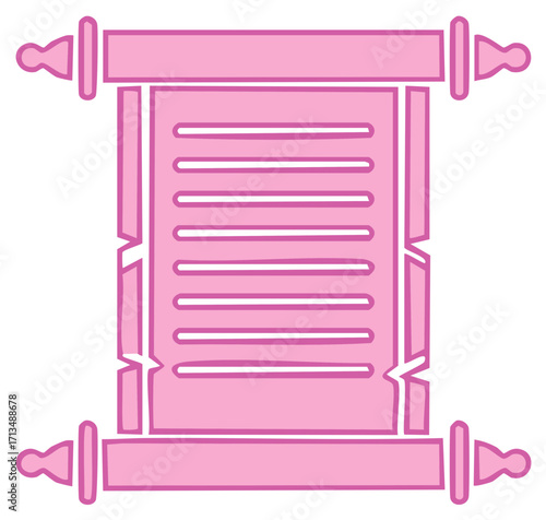 Pink ancient scroll with text, vector illustration