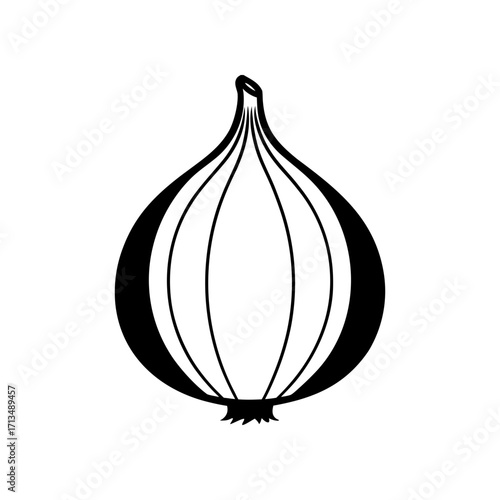 Illustration of a single black and white onion on transparent background