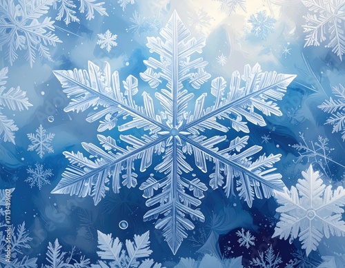 Abstract Blue Snowflake Pattern Background in Winter Theme with Decorative Snowflakes for Festive Season 140 Character Count